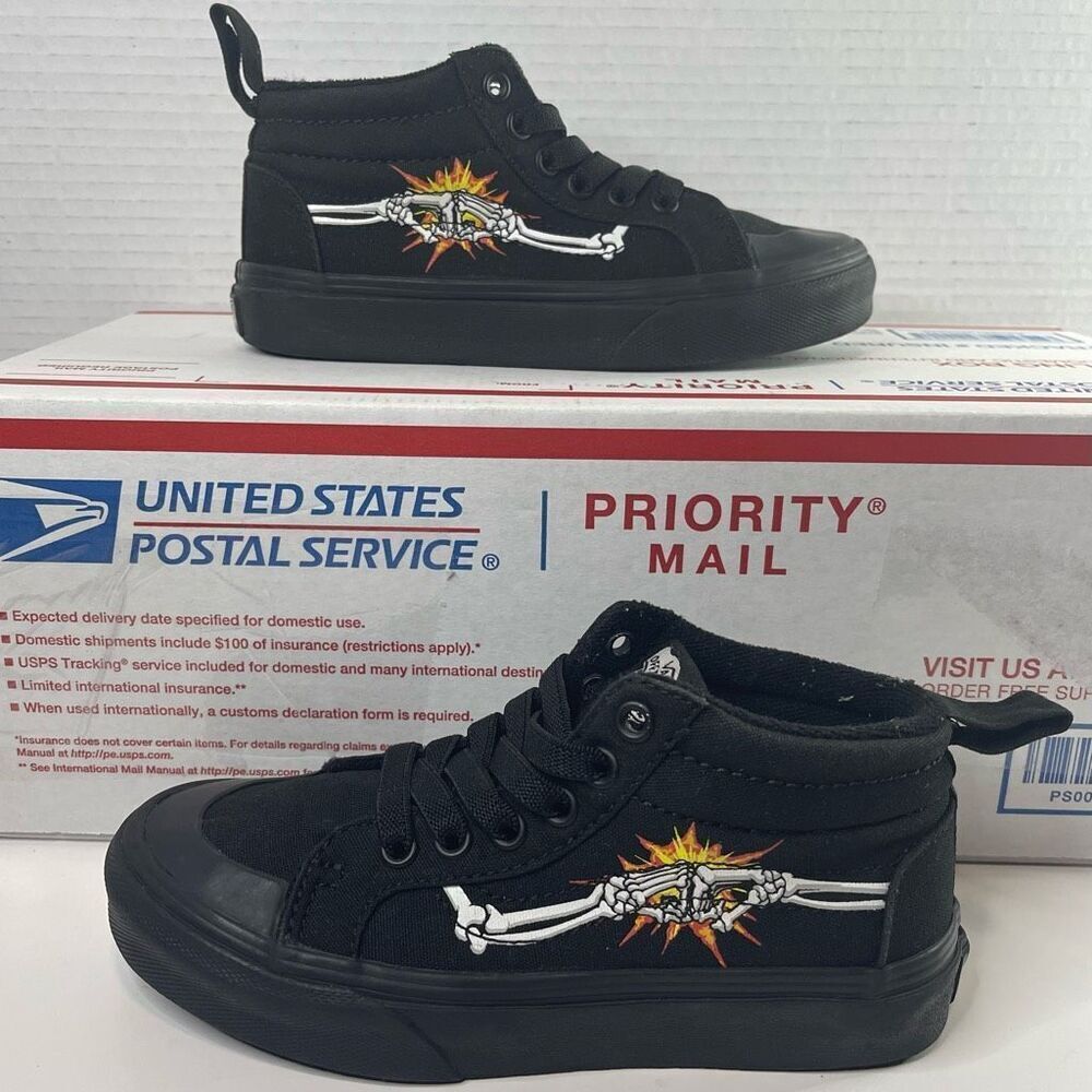 Vans Sk8 Mid Toddler Baby Skull Skeleton Zip Sneakers Shoes Size 13